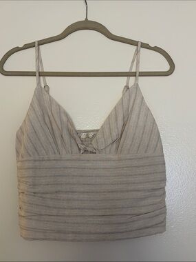 Beige Striped Linen Cotton Top